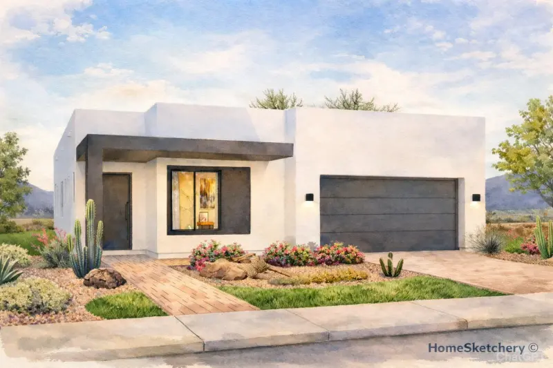 Watercolour portrait of a desert contemporary home